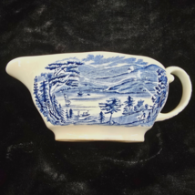 Staffordshire China Gravy Boat Liberty Blue Lafayette Landing At West Point - £19.15 GBP