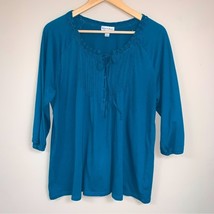 Turquoise Blue Green Loose Fit Flowy Blouse Women’s 1X Tie Neck by Fashion Bug - £16.28 GBP
