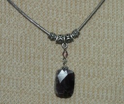 Pendant necklace 15-18&quot; purple poss flourite / troumaline silver tone chain Avon - £21.57 GBP
