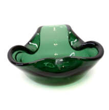 Vintage Green Forest Art Glass Folded Edge Trinket Candy Dish Bowl 6&quot; - £19.53 GBP