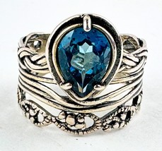 Or Paz 925 Sterling Silver London Blue Topaz Wrap Ring Sz 8- 6.7g Made in Israel - £55.37 GBP