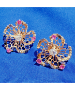 Earth mined Diamond Sapphire Ruby Deco Earrings Vintage Filigree Solid 1... - £2,183.10 GBP