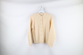 Vtg 50s Streetwear Womens 40 Distressed Wool Chunky Cable Knit Cardigan Sweater - £46.68 GBP