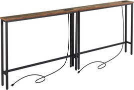 Elyken 2 Pack Long Behind Couch Table With Metal Frame And, Rustic Brown. - £121.66 GBP