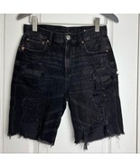 AEO American Eagle Boyfriend 90s Bermuda Denim Shorts size 2 Distressed Y2K - $452.71 MXN