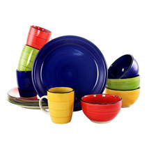 Gibson Home Color Vibes 12 Piece Handpainted Stoneware Dinnerware Set - £82.45 GBP