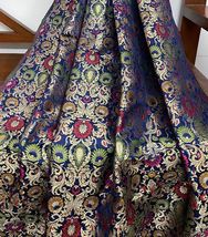 Indian Brocade Fabric Navy Blue And Gold Fabric, Wedding Dress Fabric - NF597 - £16.11 GBP - £19.65 GBP