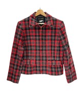 Harris Wallace jacket Medium vintage Plaid crop waist coat 1990&#39;s red bl... - £23.35 GBP