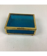 Vintage Blue Etched Glass With Gold Trim Jewelry Box Trinket Box - $376.14 MXN