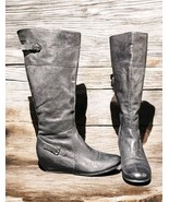Abound Black Wedge Heel Leather Tall Boots Womens Size 8.5 Buckle Detail - €43,49 EUR