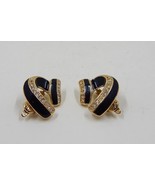 Trifari Gold Tone Black Rhinestone Swirl Clip On Earrings Signed - £11.71 GBP