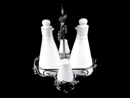 Elegant Porcelain &amp; Chromed Steel Cruet Set w/Salt &amp; Pepper Shakers, #SL6213 - £15.62 GBP
