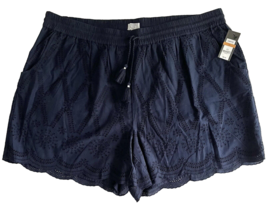 NWT Crown &amp; Ivy Navy Blue Eyelet Lace Lined Drawstring Waist Shorts Size 3X - £33.47 GBP