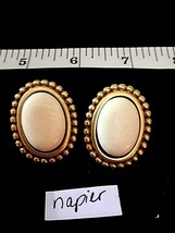 Vintage  NAPIER gold tone  framed ,cream color  CLIP ON earrings , Signed - £13.58 GBP
