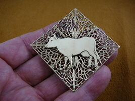 (b-cow-2) Cow love cows farm bovine filigree BRASS pin pendant - $378.60 MXN