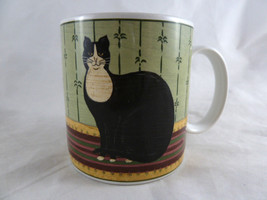 Warren Kimble Cat Mug Black &amp; White Cat on Rug Sakura Cup NICE! 10oz - £10.94 GBP