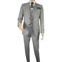 Men Suit BERLUSCONI Turkey 100% Italian Wool Super 180's 3pc Vested #Ber10 Gray image 2