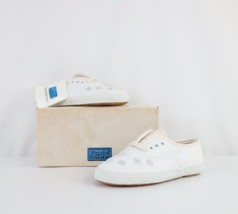 NOS Vintage 90s Keds Childrens Size 11.5 Sequined Heart Leather Shoes White - £24.07 GBP