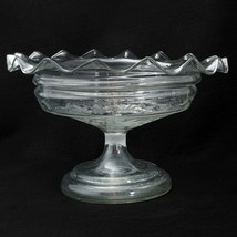 Handblown Antique Etched Glass Compote Bowl Centerpiece 19th Century - £212.19 GBP