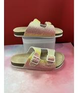 Childrens Place Slides Girls Size 3 Pink &amp; Yellow Sparkle Sandals - $19.80