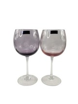 Waterford Crystal POLKA DOT Balloon Wine Glasses Purple &amp; Pink LOT Set 2 - £34.48 GBP