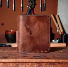 Vertical Leather Wallet for Men, Personalized Minimalist Bifold, Genuine... - $50.00