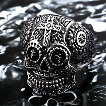 Beier 316L Stainless steel Colorful geen eyes Gothic gold Carving kapala  Ring B - £9.11 GBP