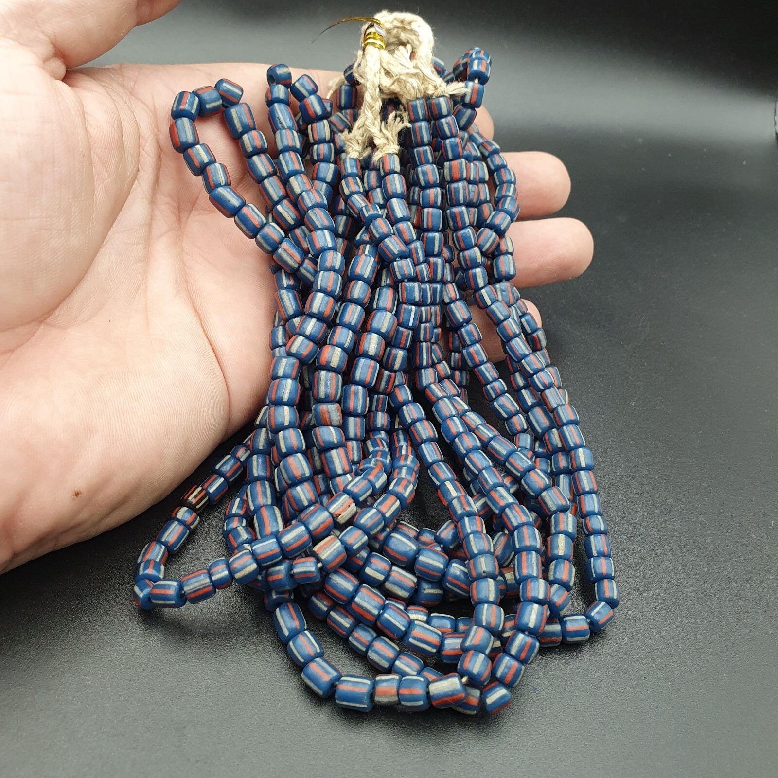 Lotto 5 fili collana vintage OLD AFRICAN strisce multicolore PERLINE VET... - $32.27