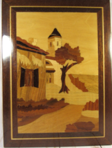 Wood Inlay Scene VINTAGE Marquetry Wall Art on Board 9&quot; x 7 &quot; Border Unsigned. - £12.57 GBP