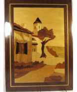 Wood Inlay Scene VINTAGE Marquetry Wall Art on Board 9&quot; x 7 &quot; Border Uns... - £12.42 GBP