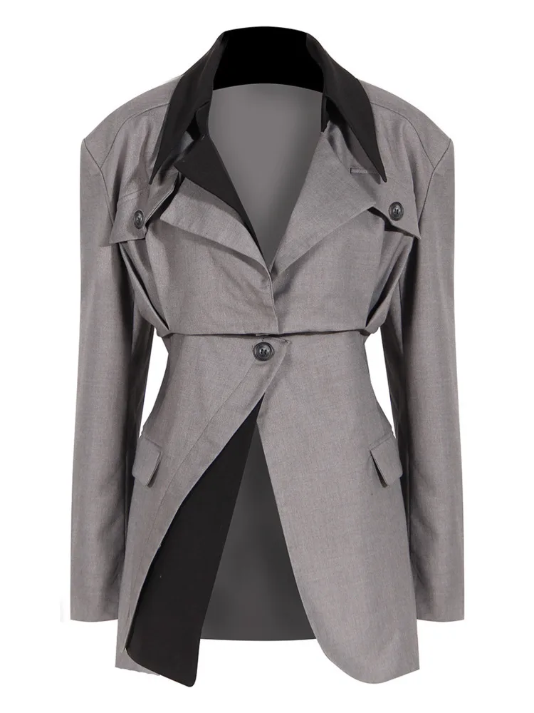 DEAT  Autumn Women&#39;s Blazer   Contrast Color Notched Hidded Breasted Removable Z - £180.12 GBP