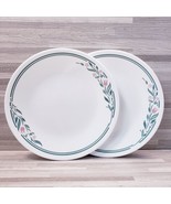 2 Corelle Rosemarie 6.75&quot; Bread &amp; Butter Plates White Green Mauve - $15.27
