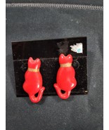 Vintage Red Enamel Kitty Cat Post Pierced Earrings.  2&quot;  So Cute!  Nice - $17.76 CAD
