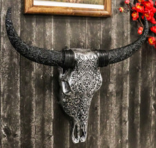 Western Floral Tribal Tattoo Tooled Bison Bull Cow Skull Wall Decor Plaque - £43.96 GBP