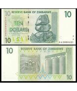 2007 Zimbabwe, 10 Dollars, P67 UNC, Balancing Rock(F) Farmer/Silos(R) - $5.92 CAD