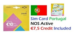 NOS Sim Card Portugal €7,5 Credit Active Anonymous SIM Card EUROPE Roaming Free - £14.61 GBP