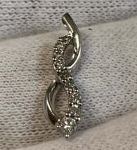 10K White Gold Infinity Pendant .84g Fine Jewelry Clear Stone Swirl Charm Round - £39.52 GBP