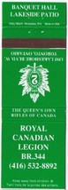 Matchbook Cover Royal Canadian Legion Br 344 Lakeshore Rd Toronto Ontario - £0.78 GBP