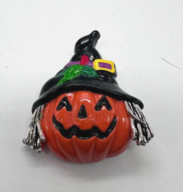 BEST Jack O Lantern Pumpkin Brooch Pierced Earrings Set Enamel Halloween Witch - £14.23 GBP