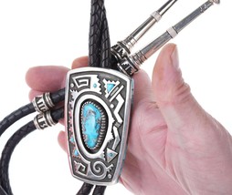 Michael Perry High grade turquoise Sterling tufa cast bolo tie - $2,425.50
