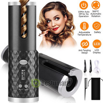 Black Wireless Automatic Curling Iron Rechargeable Auto Rotating Hair Cu... - £38.36 GBP