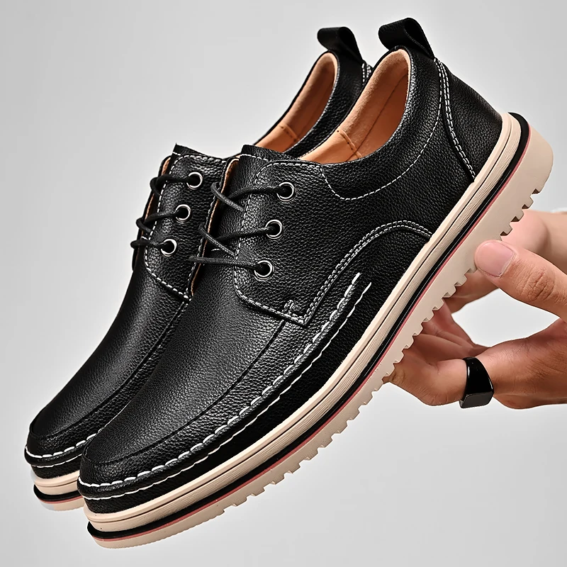 Men Leather Shoes Casual Luxury Brand Soft Mens Sneakers Breathable Lace... - $70.95