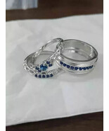 3CT Round Cut Lab Created Sapphire Wedding Trio Ring Set 14K White Gold ... - $4,139.50 MXN