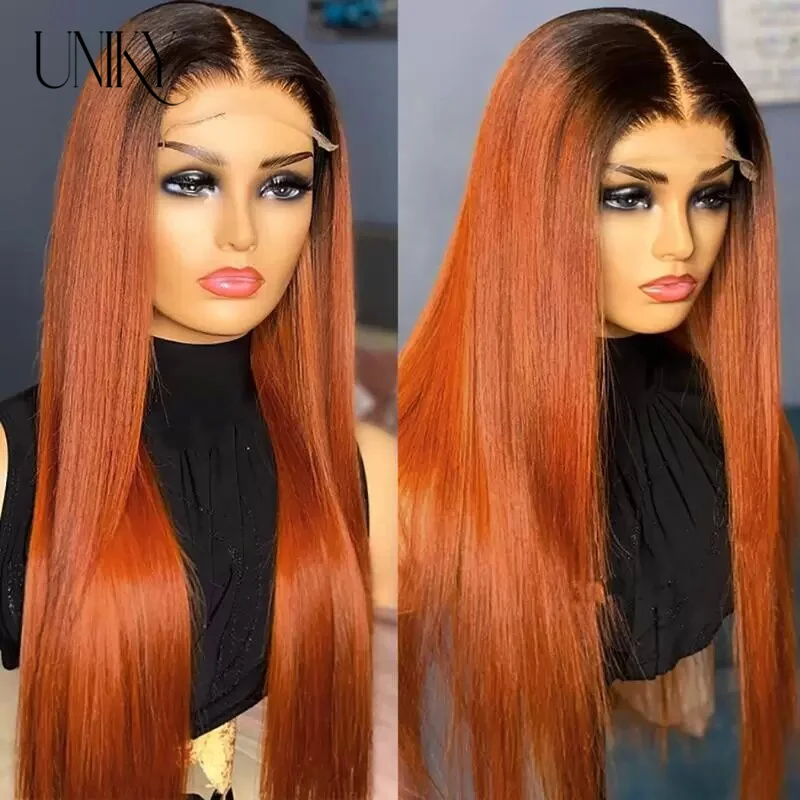 1B/Orange Ginger Straight Hair 13X4 HD Lace Frontal Wig Ombre Human Hair Wi - £53.40 GBP+