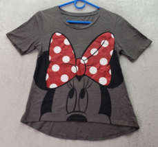 Disney Parks T Shirt Top Womens Small Gray Cotton Glitter Minnie Mouse Crew Neck - £13.78 GBP