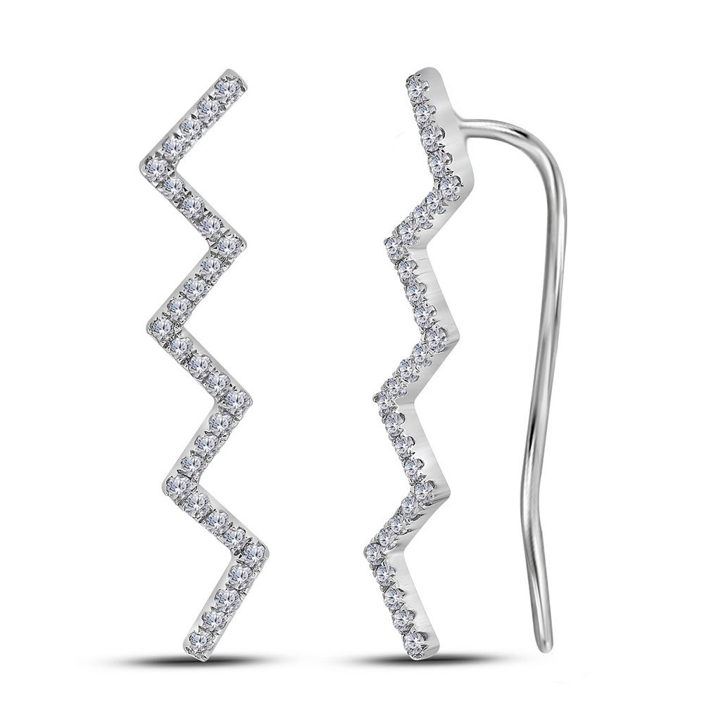 Primary image for 10k White Gold Womens Round Diamond Climber Zig Zag Earrings 1/6 Cttw