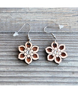 Wooden Earrings Small Flower with crystal, Unique gifts for women,Wooden... - $33.14 CAD
