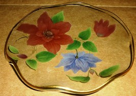 VINTAGE ELEGANT GLASS DISH HANDPAINTED FLOWERS ROUND SHAPED CHANCE GLASS... - $114.04 MXN