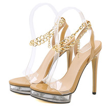 Gold Print Sandals Women Summer Fashion Design Transparent Platform Shoes Open T - £44.78 GBP