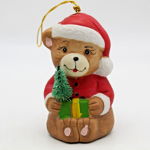 Porcelain Christmas Ornament Bear Holly Bells Handcrafted Hand Painted Vintage  - £7.80 GBP